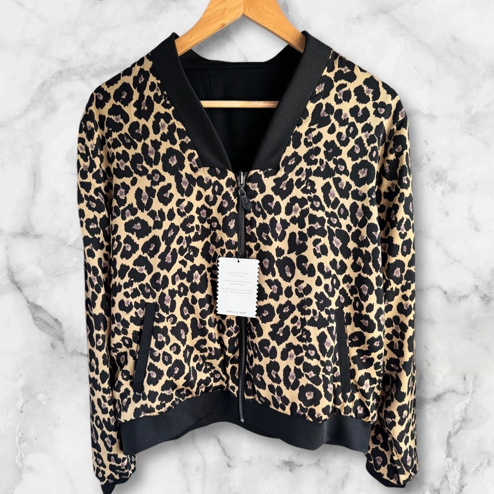 Black/Leopard Reversible Bomber Jacket, NWT, Stella & Dot, Large